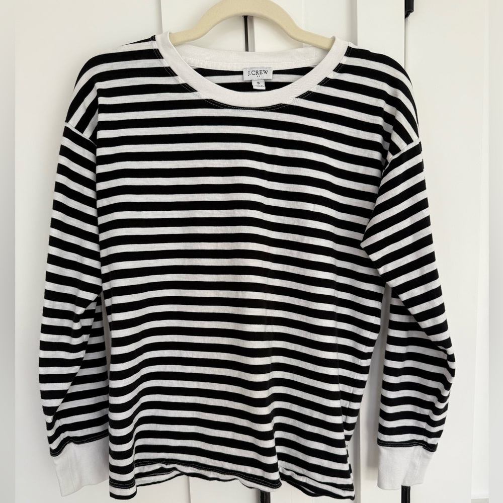 J. Crew Black and White Striped Long-Sleeve Top